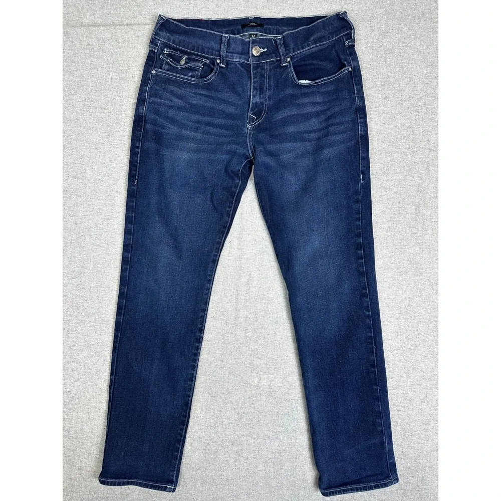 True Religion Geno Relaxed Slim Jeans Mens 33x30 Blue Flap Pocket Stretch Denim